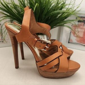 Coach Dani Brown Leather Shoes Size 6 Elegant Tan Strappy Heels